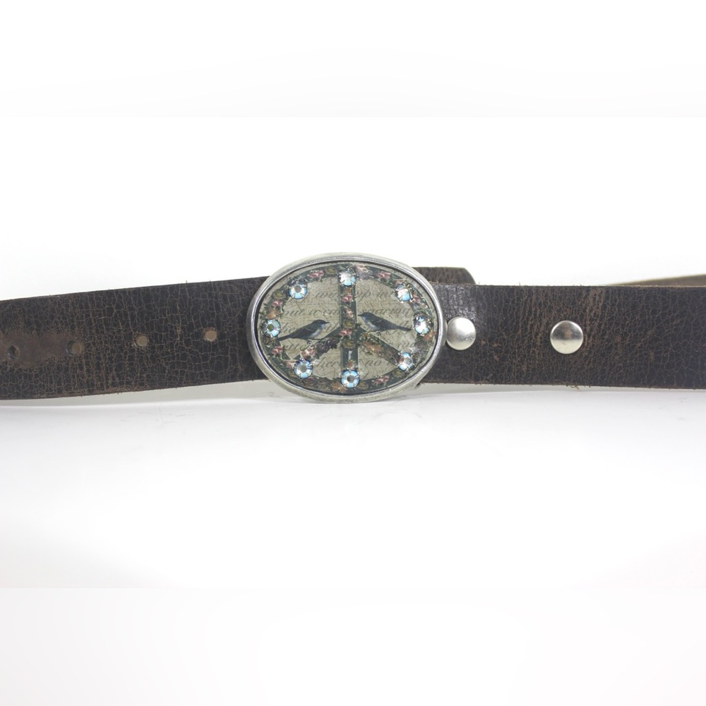 Removable KBD Studio Handmade Boutique Belt Buckle on Distressed Brown Leather